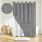Inhousolu Boho Farmhouse Shower Curtain with Fabric Liner Set, Faux Linen Textured, 8 Metal Hooks Luxury Weighted Hem, Washable Wrinkle Free Bath Curtain for Hotel Bathroom 36" W x 72" L Grey