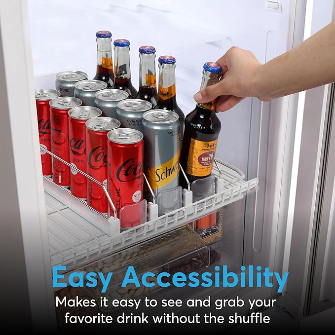 Dwella Drink Organizer for Fridge – 3-Tier Can Dispenser for Fridge, Self-Pushing Drink Dispenser Fridge, Adjustable Width Durable Soda Can Organizer for Refrigerator