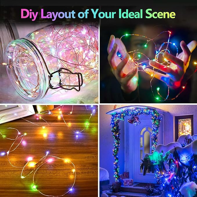 2 Pack Each 66Ft 200LED Battery Operated Fairy Lights with Remote, Waterproof Battery Christmas Twinkle Lights with Timer, String Light for Bedroom Christmas Decorations (Multicolor)