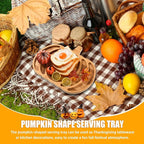 AWIZOM Pumpkin Wooden Serving Platter Thanksgiving Bamboo Serving Tray Wooden Snack Cheese Charcuterie Board Sectional Wood Halloween Dish Plate for Fall Autumn Harvest Party Supply,14.96x11.58x0.79
