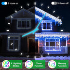 648 LED 66FT Christmas Lights 144 Drops, Outdoor Hanging light with 8 Modes & Timer, Plug in Curtain String Light Outdoor Waterproof for Holiday Wedding Party House Tree Outside Decor (Blue & White)
