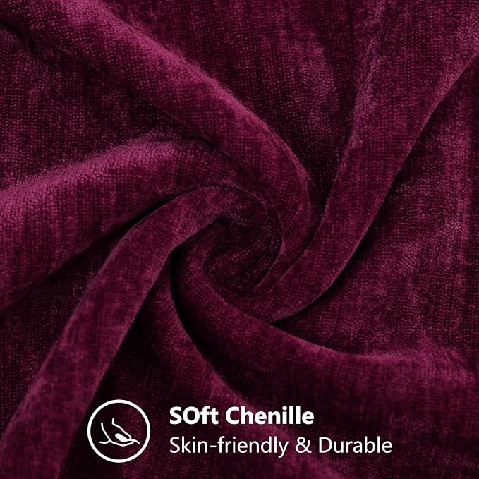 decorUhome Chenille Burgundy Christmas Throw Pillow Covers 18x18 Inch Set of 2, Decorative Soft Couch Pillow Covers Solid Dyed Accent Velvet Farmhouse Neutral Square Pillow Cases for Sofa Living Room