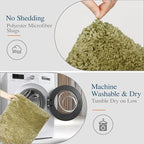 Walensee Bath Rug Non Slip Absorbent Olive Green Microfiber Shaggy Mat (16 x 24), Machine Washable Thick Plush for Shower