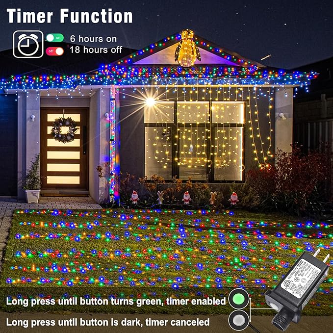 165FT 500 LED Christmas Lights, Plug in Christmas String Lights with Waterproof, 8 Modes Twinkle Fairy Lights for Xmas Garden Tree Holiday Decorations, Multicolor