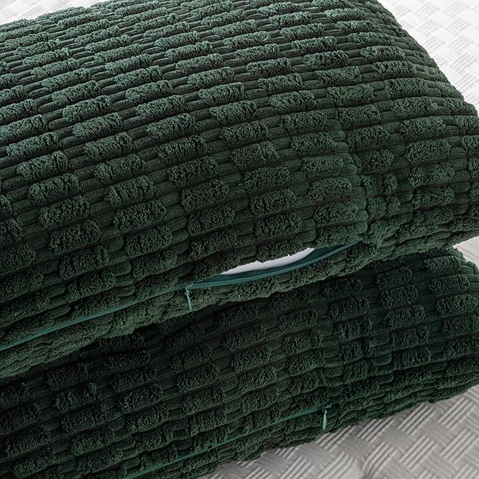 Fancy Homi Dark Green Long Body Lumbar Decorative Throw Pillow Covers 20x54 Inch for Bed Couch Bedroom Bench, Soft Corduroy Rectangle Solid Pillow Case 50x137 cm, Rustic Farmhouse Boho Room Decor