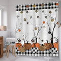 Fall Plaid Pumpkin Shower Curtain Farmhouse Buffalo Plaid Autumn Maple Leaves Thanksgiving Bathroom Curtains Waterproof Polyester Fabric Bath Curtain 72 x 72 Inch with 12 Hooks