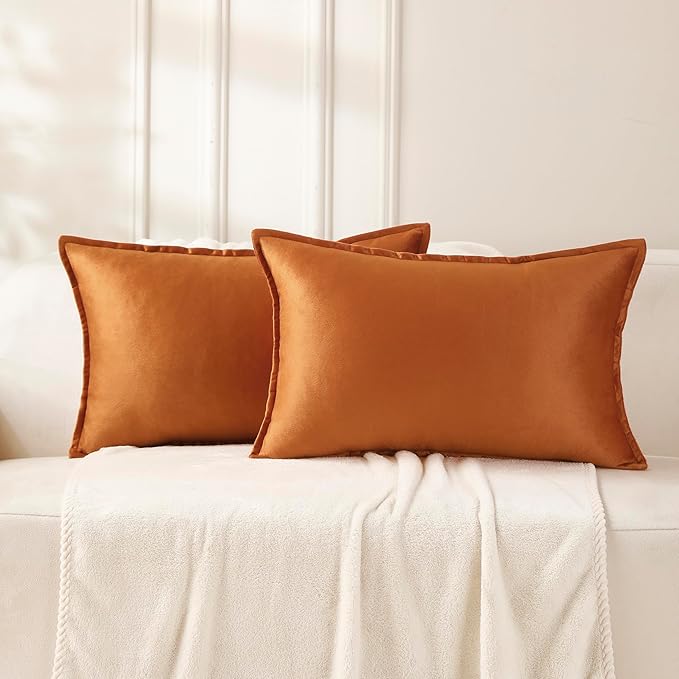 VAKADO Throw Pillow Covers 12x20 Set of 2 Pumpkin Fall Velvet Decor Decorative Couch Lumber Cushion Euro Pillowcases with Fringe Home Bed Decoration for Sofa Bedroom Office