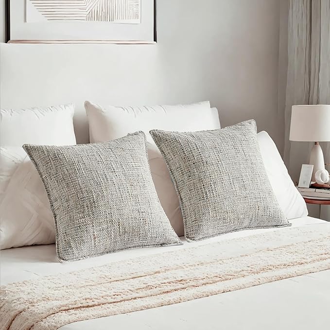 HAUSSY Grey Throw Pillow Covers 16x16 Set of 2 Chenille Tweed Textured Decorative Couch Lumbar Pillow Covers Neutral Modern Pillow Cases for Sofa Bed Living Room Decor
