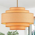 Farmhouse 19.7" Drum Rattan Chandelier 4-Lights Vintage Boho Rattan Chandelier Retro Vintage Bamboo Drum Chandeliers for Dining Room, Kitchen Island, Living Room, Bedroom