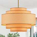 Farmhouse 19.7" Drum Rattan Chandelier 4-Lights Vintage Boho Rattan Chandelier Retro Vintage Bamboo Drum Chandeliers for Dining Room, Kitchen Island, Living Room, Bedroom