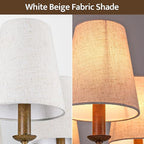 Chandelier, Retro Antique Brown with White Beige Fabric Shade, 6-Light 28" Country Rustic Farmhouse Linear Pendant Lighting Fixture for Kitchen Island Dining Living Room Bedroom