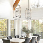 Sliver Foyer Chandelier High Ceiling: Modern 8-Light Farmhouse Lantern Chandeliers for Entryway Industrial Large Pendant Light Fixtures for Entry Staircase Hallway Dining Room Kitchen Island
