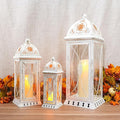 TRIROCKS Set of 3 Large Decorative Candle Lanterns 22''&16"&11" H Vintage Candle Holders for Garden Yard Patio Wedding Parties Events Christmas Indoors Outdoors(Beige with Gold Brush)