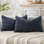 MIULEE Pack of 2 Lumbar Couch Throw Pillow Covers 20x12 Inch Coastal Navy Blue Modern Boho Accent Decorative Pillow Covers Soft Chenille Farmhouse Cushion Covers for Home Decor Bed Sofa Living Room