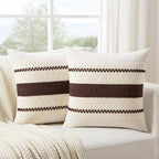 Fancy Homi Set of 2 Boho Brown Decorative Throw Pillow Cover 22x22 Inch for Couch Bed Sofa, Aesthetic Modern Organic Farmhouse Home Decor, Soft Cotton Cute Accent Macrame Woven Cushion Case