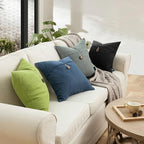 Phantoscope Pack of 2 Throw Pillow Covers Premium Coconut Button Vintage Linen Solid Decorative Pillow Cover for Couch Bed and Chair Yellow Green 18 x 18 inches 45 x 45 cm