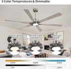 78 Inch Ceiling Fan with Lights and Remote Control, 6 Reversible ABS Blades, 6-Speed Noiseless DC Motor with 4.5" / 12" / 24" Downrods for Bedroom Dining Living Room, Antique Nickel and Gray