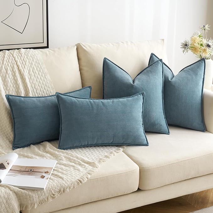MIULEE Pack of 2 Dusty Blue Decorative Pillow Covers 22x22 Inch Soft Chenille Luxurious Couch Throw Pillows Farmhouse Cushion Covers Euro Shams with Elegant Design for Sofa Bed Living Room Home Decor