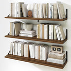 Fun Memories Floating Shelves for Wall, 36 Inches Long Set of 3 Wall Shelves for Bedroom, Floating Bookshelves with Metal Brackets for Living Room, Kitchen, Bedroom and Laundry Room (Walnut)