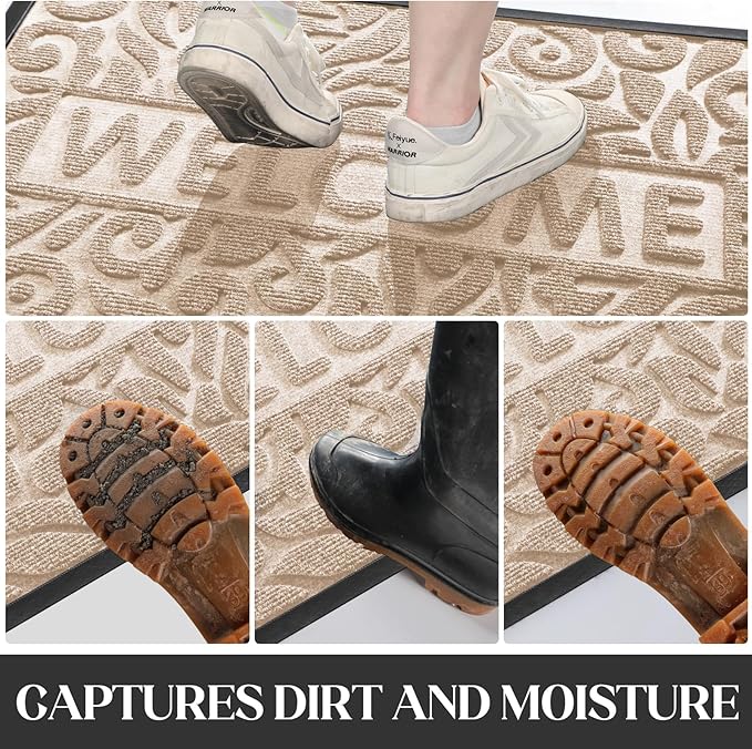 Yimobra Large Welcome Mat 60x36, Waterproof Non-Slip Outdoor Mats for Front Door Outside Entrance, Low-Profile Entryway Mat Indoor for Garage Patio, Beige