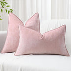decorUhome Couch Throw Pillow Covers 24x24 Set of 2, Decorative Soft Euro Neutral Chenille Pillow Covers with Elegant Design for Sofa Bed Living Room Home Decor, Blush Pink