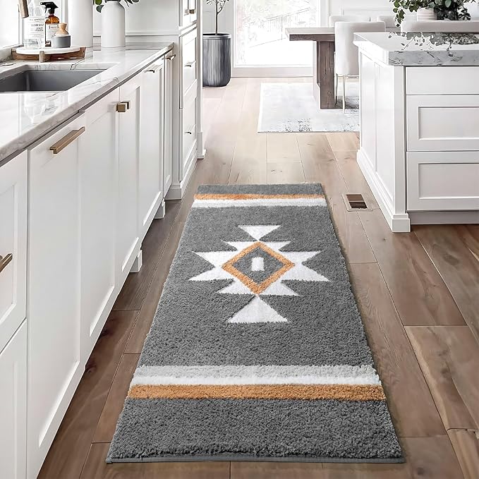Boho Rugs Runner Non Slip Long Shaggy Washable Large Carpet for Shower Entryway, Soft Absorbent, Grey 24x47