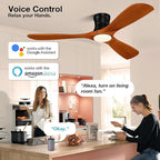 Smart 52” Wood Flush Mount Ceiling Fans with Lights Remote,Quiet DC Motor,Outdoor Indoor Low Profile Ceiling Fan,Voice Contorl with WIFI Alexa App Control,Modern fan for Bedroom Patio