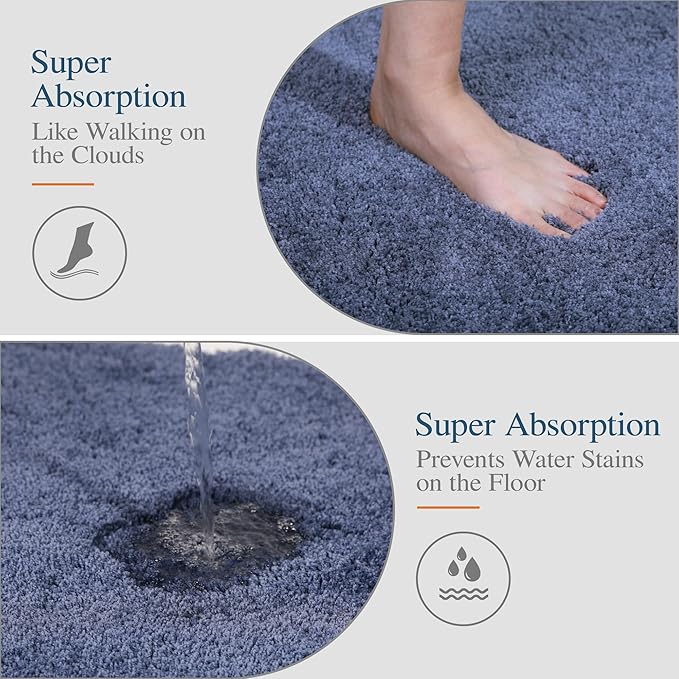 Walensee Large Bathroom Rug (24 x 60, Blue) Extra Soft and Absorbent Shaggy Bath Mat Machine Washable Microfiber Non Slip Luxury Floor Mat