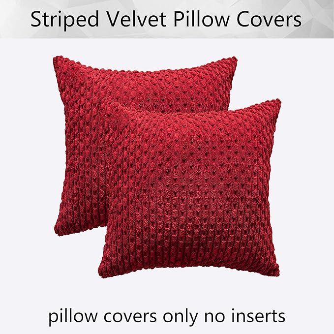 Kevin Textile Christmas Pillow Covers Pack of 2 Cushion Covers for Bedroom 20x20 Inch Burgundy Soft Corduroy Throw Pillow Cover with Stripes Machine Washable Pillowcase for Bedroom