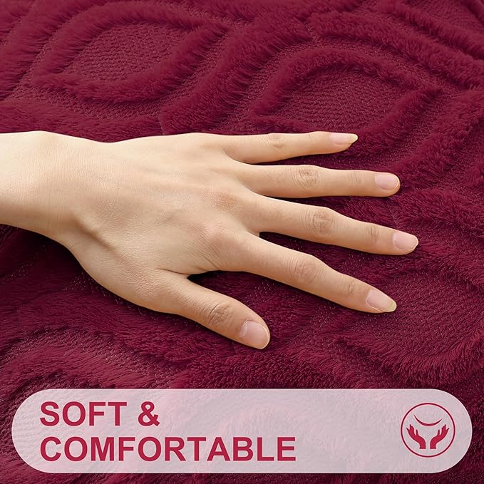 decorUhome Christmas Throw Pillow Covers 24x24 Inch Set of 2, Soft Plush Decorative Faux Fur Burgundy Solid Couch Pillow Covers, Accent Farmhouse Neutral Square Euro Pillow Cases for Sofa Living Room