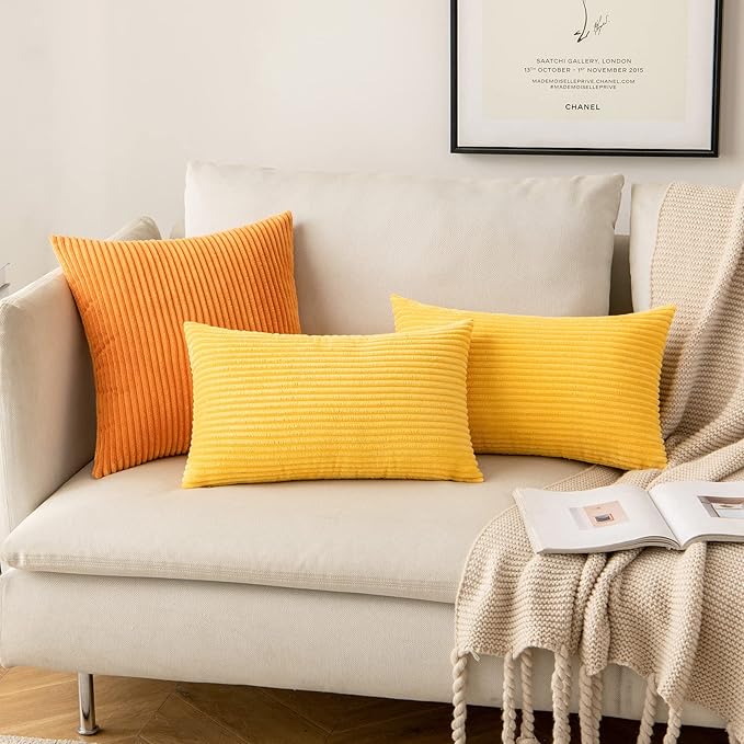 MIULEE Pack of 2 Golden Yellow Pillow Covers 18x18 Inch Soft Decorative Throw Pillow Covers Corduroy Pillowcases for Spring Sofa Bedroom Couch