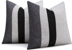 Adabana Set of 2 Linen Pillow Covers Decor Square Patchwork Throw Pillow Covers 18x18 Inch Farmhouse Cushion Covers Decorative Couch Bedroom Sofa Living Room,Grey