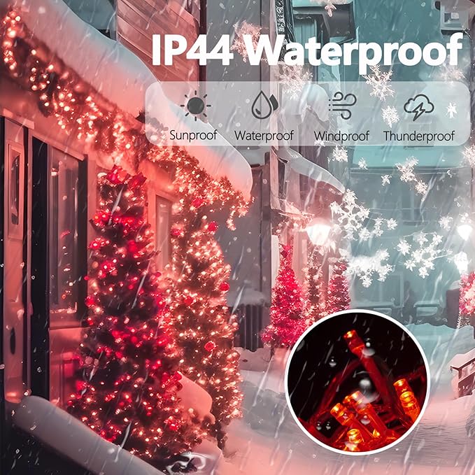 ILLUMINEW 300 Led Red String Lights Outdoor Waterproof Christmas Decorations, 108 Ft Fairy Lights for Bedroom, 8 Modes Plug in Christmas Lights for Outside Room Decor