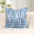 Boho Decorative Throw Pillow Covers 18x18 Inch, Chenille Tufted Pillow Cover Striped Textured Square Farmhouse Accent Pillowcase for Couch Sofa Bedroom Living Room, Blue White Stripe, 1 Pack