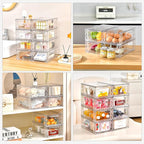 4Pack Clear Stackable Kitchen Storage Organizer,Pantry Organizers and Storage,Foods Organizer Bins with Handles, Easily Assemble for Bathroom, Kitchen, Refrigerator, Pantry, Cabinet, Closet