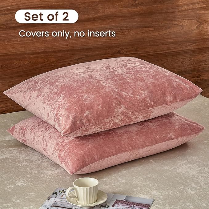 PHF Truly Velvet Pillowcases King Size, No Insert, 2 Pack Ultra Soft Breathable Pillow Shams Covers with Envelope Closure, 20" X 36" Luxury Cozy Warm Fuzzy Flannel Pillow Cases, Pink