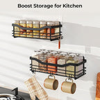 Orimade Adhesive Shower Caddy Shelf with 5 Hooks Organizer Storage Rack Rustproof Wall Mounted Stainless Steel No Drilling for Bathroom, Toilet, Kitchen - 2 Pack,Black