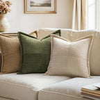 MIULEE Beige Pillow Covers 12x12 inch with Splicing Set of 2 Super Soft Boho Striped Christmas Pillow Covers Broadside Decorative Textured Throw Pillows for Couch Cushion Livingroom