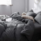 MooMee Bedding Duvet Cover Set 100% Washed Cotton Linen Like Textured Breathable Durable Soft Comfy (Heathered Dark Grey, Oversized King Plus 128"x120")