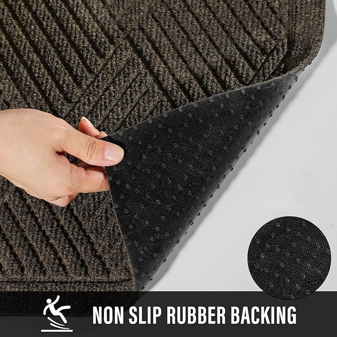 Sturdy Front Door Mat, Absorbent Muddy Dirt Resist Welcome Door Mats Outdoor Indoor, Stain and Fade Resistant, Non-Slip Rubber Backing Low Profile Doormat for Entryway, 30×17, Brown