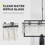 Modern Rectangle Black Crystal Chandeliers for Dining Room, 6 Lights 44" Large Rectangular Water Ripple Glass Kitchen Island Light Fixture, Linear Farmhouse Pendant Light Fixture Over Table