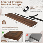 Floating Shelves for Wall with Invisible Brackets, Wall Mounted Engineered Wood Shelves with Wood Grain for Living Room, Bedroom, Bathroom, Kitchen Decor and Storage, Oak, 55"L Set of 2, Walnut
