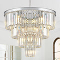 Modern Chrome Crystal Chandeliers 24” Luxury Chandeliers 4-Tier 12 Lights K9 Crystal Round Ceiling Pendant Light Fixture Contemporary for Living Dining Room Foyer Staircase Bedroom