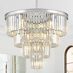Modern Chrome Crystal Chandeliers 24” Luxury Chandeliers 4-Tier 12 Lights K9 Crystal Round Ceiling Pendant Light Fixture Contemporary for Living Dining Room Foyer Staircase Bedroom