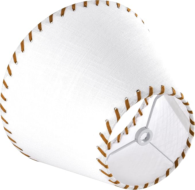 GO&SO 1 Pack White Linen Lampshades Natural Fabric Small Lamp Shades, 5"x9"x6.4" (Spider) with Stitched Brown Trim - Modern Rustic Bell Lamp Shades for Table Lamps, Wall Lamps, Bedroom, Living Room