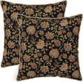 Vintage Tapestry Floral Soft Velvet Throw Pillow Covers Set of 2 Black Brown Bohemian Boho Carpet Flowers Decorative Pillow Covers 20x20 Inch Rustic Retro Rug Pillow Case For Sofa Couch Home Decor
