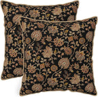 Vintage Tapestry Floral Soft Velvet Throw Pillow Covers Set of 2 Black Brown Bohemian Boho Carpet Flowers Decorative Pillow Covers 16x16 Inch Rustic Retro Rug Pillow Case For Sofa Couch Home Decor