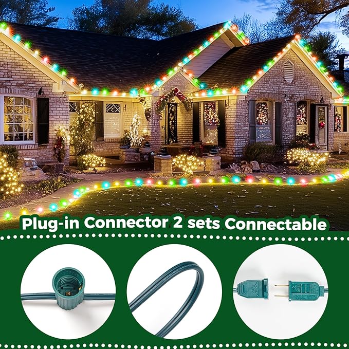 C9 Bulb String Lights Outdoor 50 Feet Multicolored Christmas Lights Green Wire for Outdoor Patio Room Christmas Tree Party Backyard Decoration, E17 Base, 50 +2 Bulbs