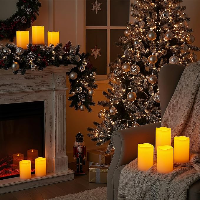 Amagic 2 Pack 6" x 4" Outdoor Plastic Electric flameless Candles with Remote Control and Timer, Battery Operated Flickering LED Pillar Fake Candle for Home, Wedding Decor, Ivory