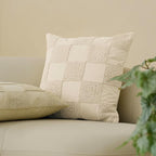 Double Stitch 100% Cotton Throw Pillow Covers - Checkered Tufted Boho Decorative Pillow Covers 20x20, Made in India, Square Cushion Case, Modern Home Decor for Couch, Sofa, Living Room, Beige